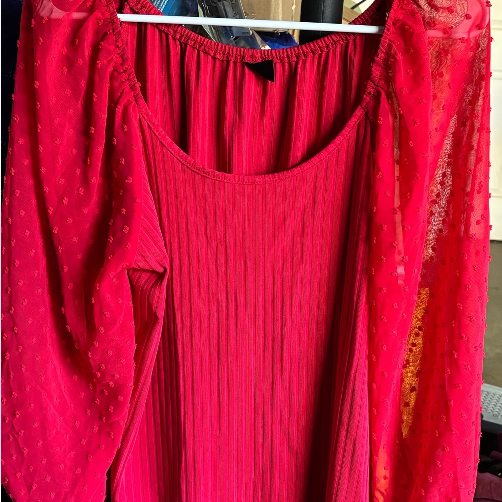 SHEIN Curve Bright Red Pleated Top